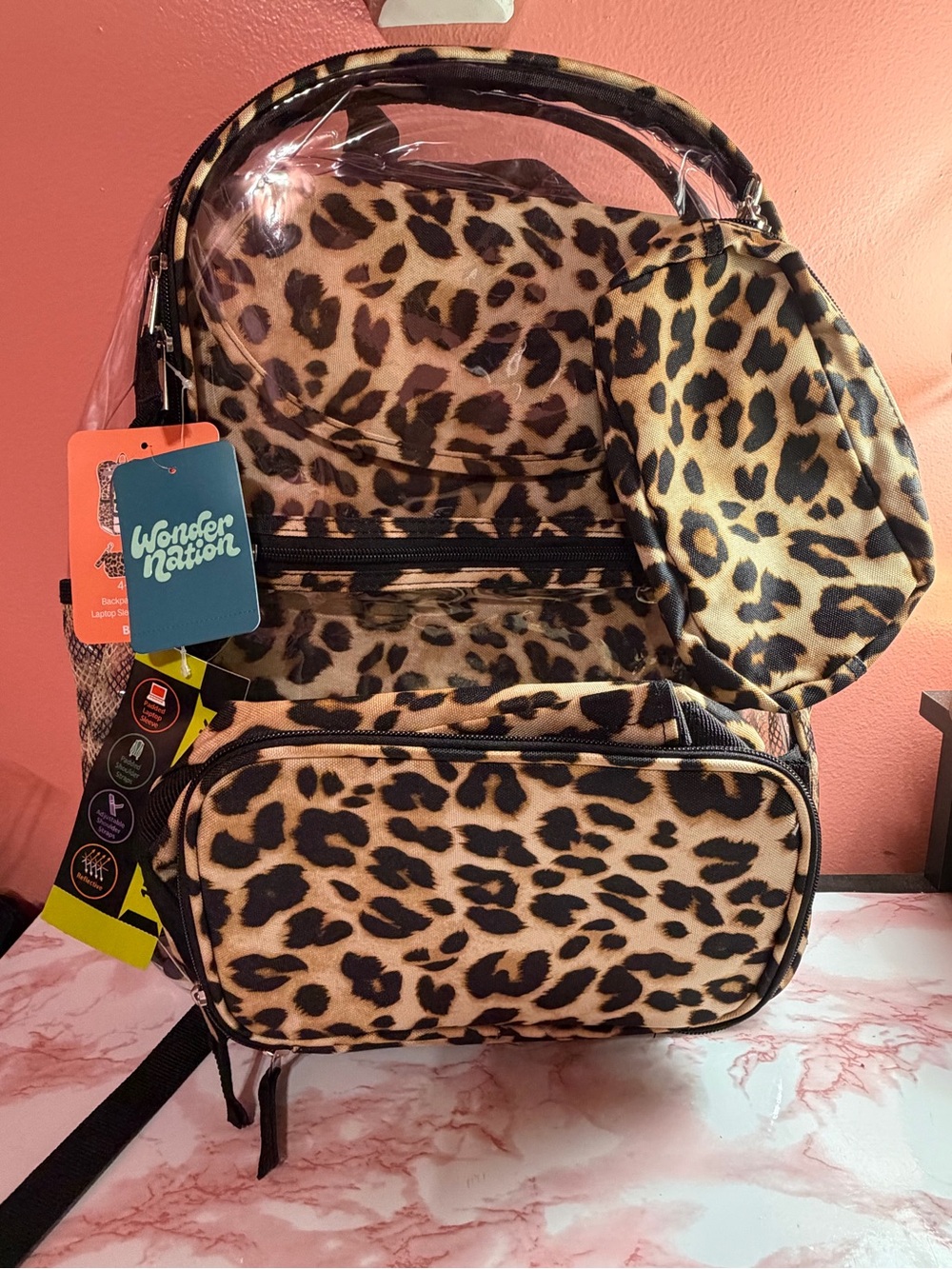 wonder nation Leopard Print Backpack in Tan and Black
